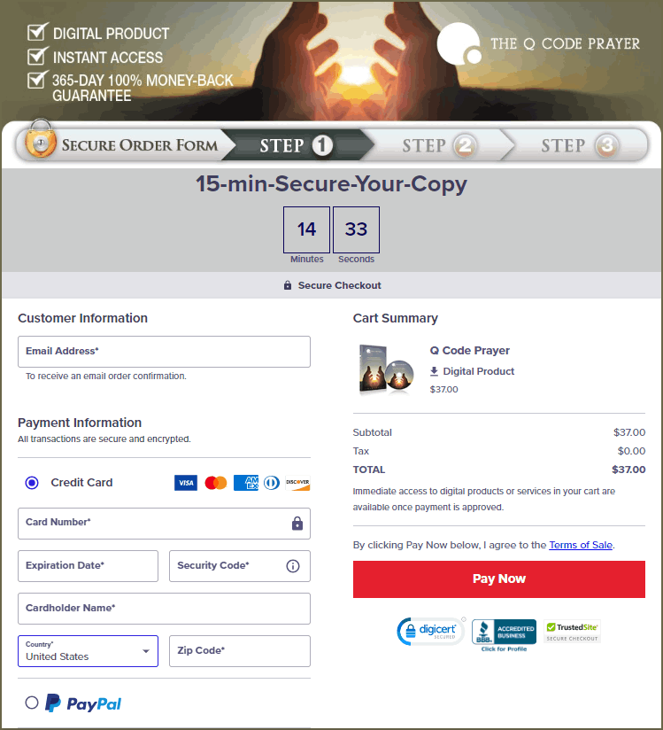 Q Code Prayer Checkout Page
